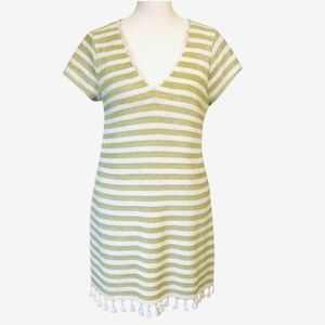 Anthropologie Dolan Lenora Tassel Tunic Dress Bouclé Knit Green White Small